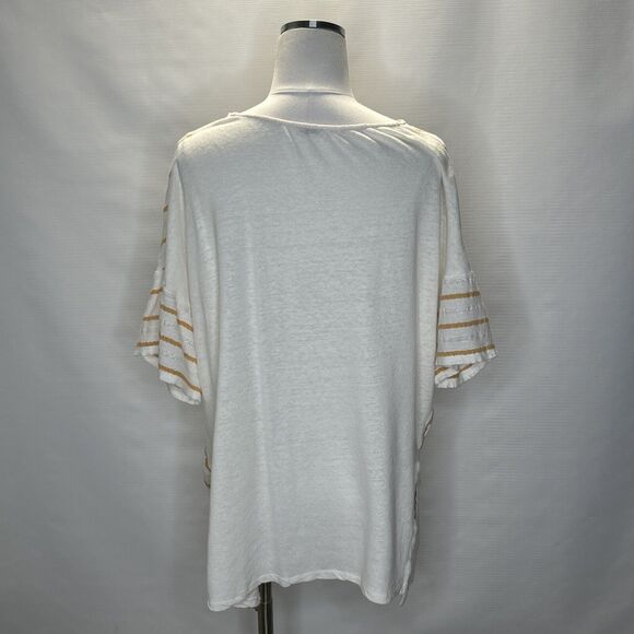 ZARA Women’s Medium Boxy V-Neck Striped Cotton Linen Blouse Orange White - Picture 4 of 9